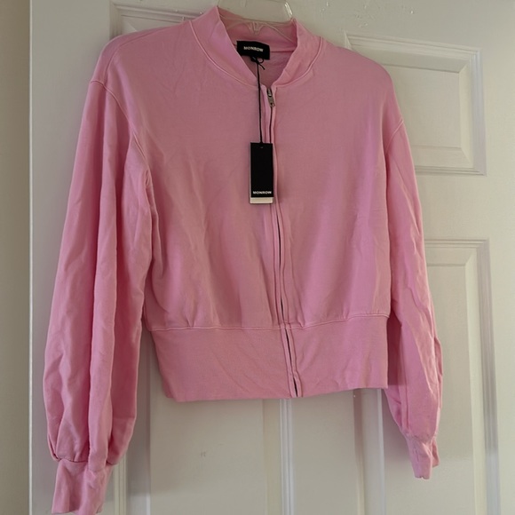 MONROW Light Weight Fleece Bubble Gum Pink Super Soft Zipper Sweatshirt (S) BNWT - Picture 1 of 8